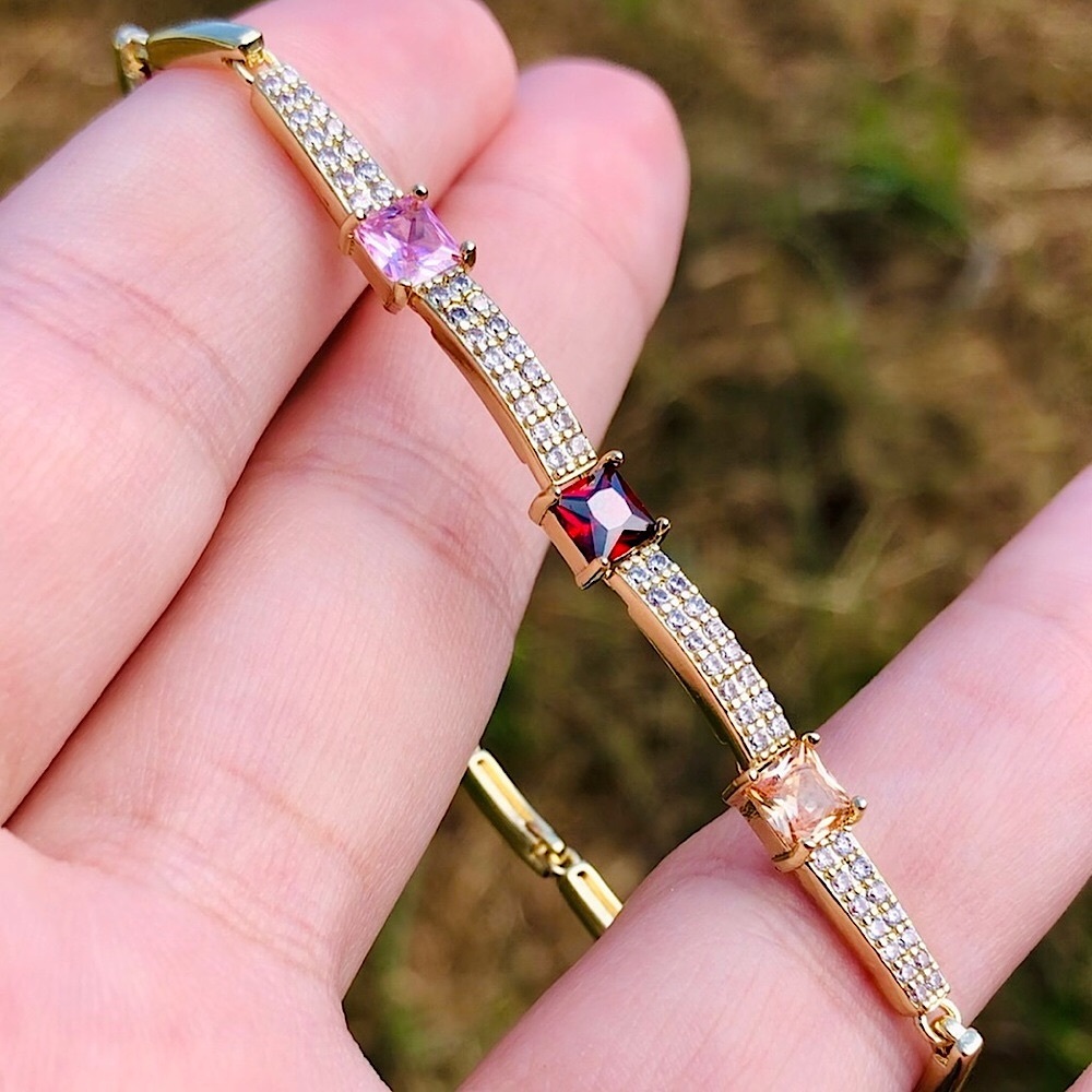 14K Yellow Gold Champagne Bracelet || 1.25 CT. Tri-Tone CZ